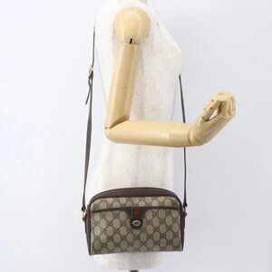 GUCCI GG Supreme Web Sherry Line Bag PVC Beige Red Green 116 02 089 Auth 157158